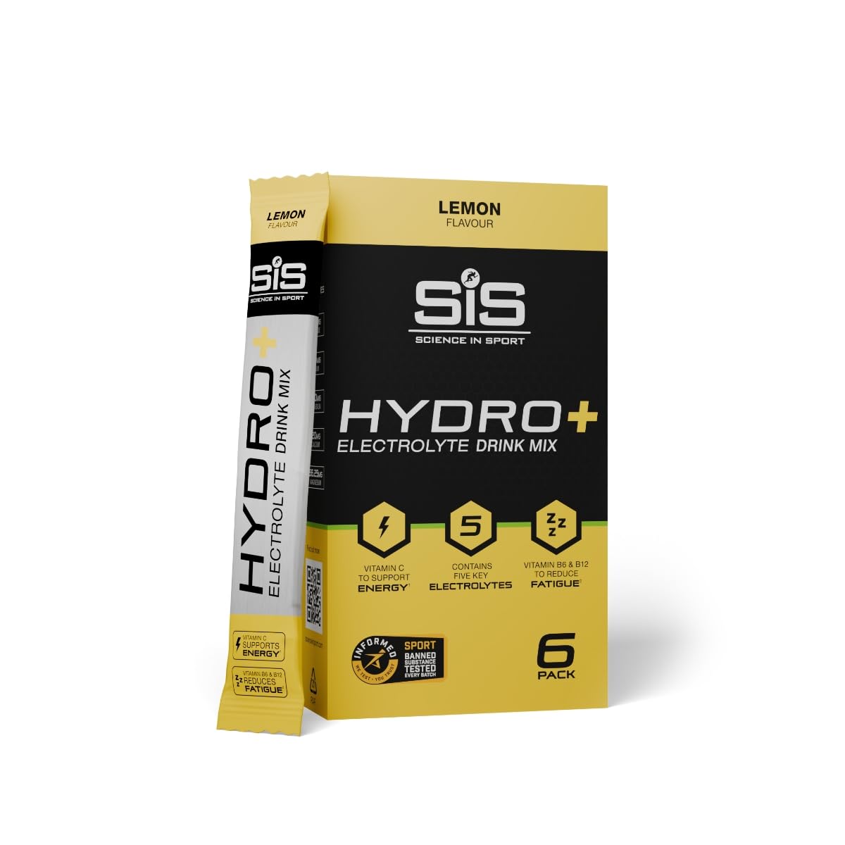 Science in Sport Hydro+ Electrolytes Powder Sachets with 5 Essential Electrolytes and added Vitamins C, B6, and B12 for Hydration Drink | Lemon, Pack of 6 Sachets