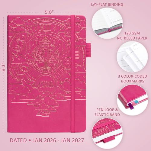 Legend Dated Hourly Weekly Planner 2026 – Daily, Monthly & Yearly Agenda with Time Slots – Hardcover Organizer Journal, 5.8x8.3” (Hot Pink) - Image 5
