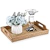 Hipiwe rattan serving tray with handles hand woven decorative tray for storage breakfast drinks snackrectangular basket organizer tray for coffee table home decor large  urban country home decor