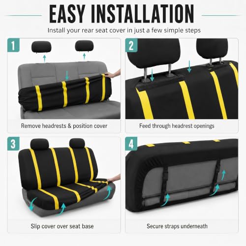 Image of FH Group Car Seat Covers Rear Set Cloth - Car Seat Covers with Removable Headrest,Universal Fit,Automotive SeatCovers,Washable Car SeatCover for SUV,Sedan,Van Yellow