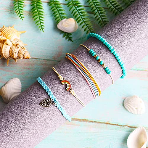 HUASAI 3 Set Wave Surfer Vsco Bracelet Mountain Sunflower Leaf Braided Rope Bracelet Set Adjustable Friendship Bohemian Handmade Bracelet Waterproof for Women Men (set 5) - Image 4
