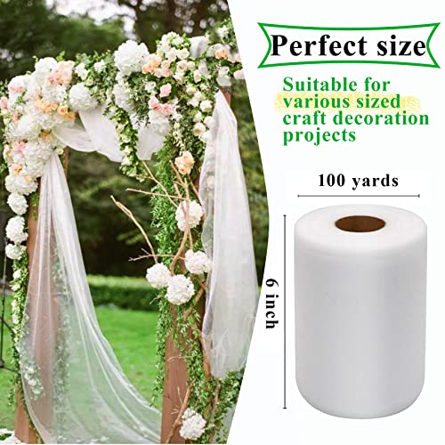 white tulle fabric rolls 6 inch by 100 yards 300 feet fabric spool tulle ribbon for diy white tutu bow baby shower birthday party wedding decorations christmas gift wrapping craft supplies
