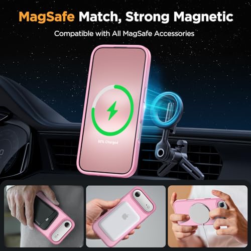 Image of Miracase Magnetic for iPhone Air Case with Screen Protector(Compatible with MagSafe), Slim Thin Translucent Matte Military-Grade Protected Phone Cover for iPhone 17 Air 6.5 inch, Light Pink