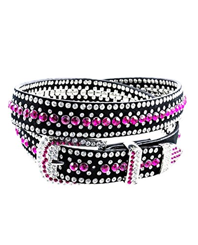 NYFASHION101 Women's Two Tone Faux Suede Rhinestone Belt with Rhinestone Buckle DM1006, Pink, L