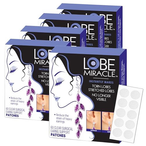 Image of Lobe Miracle- Clear Earring Support Patches - Earring Backs For Droopy Ears - Ear Care Products for Torn Stretched Ear Lobes (60 Patch /box, Pack of 5)