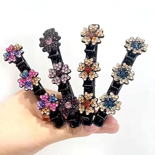 Sparkling Crystal Stone Braided Hair Clips, 4PCS Rhinestone Hair Clips for Hair Sectioning, Satin Fabric Hair Bands, Satin Fabric Hair Bands, Hair Jewelry for Braids, Multi Clip Hair Barrette