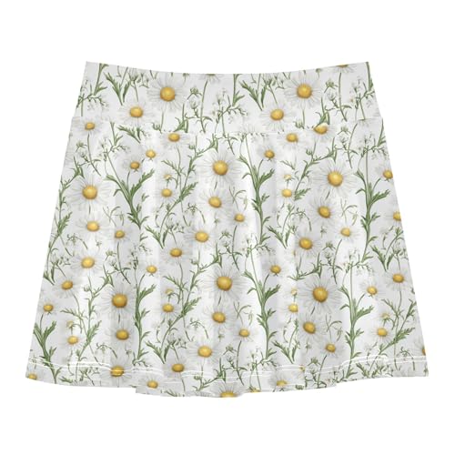 White Daisies Flowy Girls Skirts with Built-in Shorts Cheer Skirt Kids Little Girl Active SkortWith Pockets