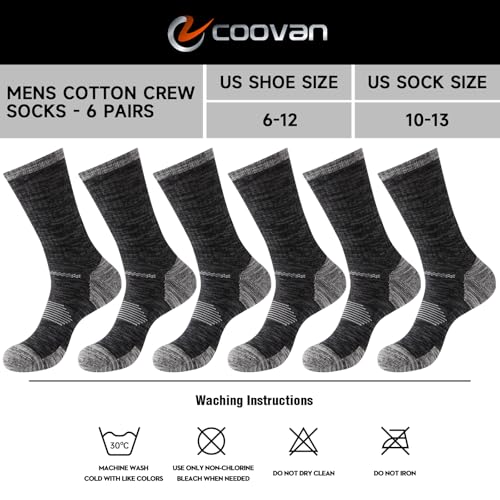 COOVAN Mens Cotton Crew Work Socks 6 Pairs Moisture Wicking Cushioned Boot Athletic Heavy Duty Socks for Hiking Running2