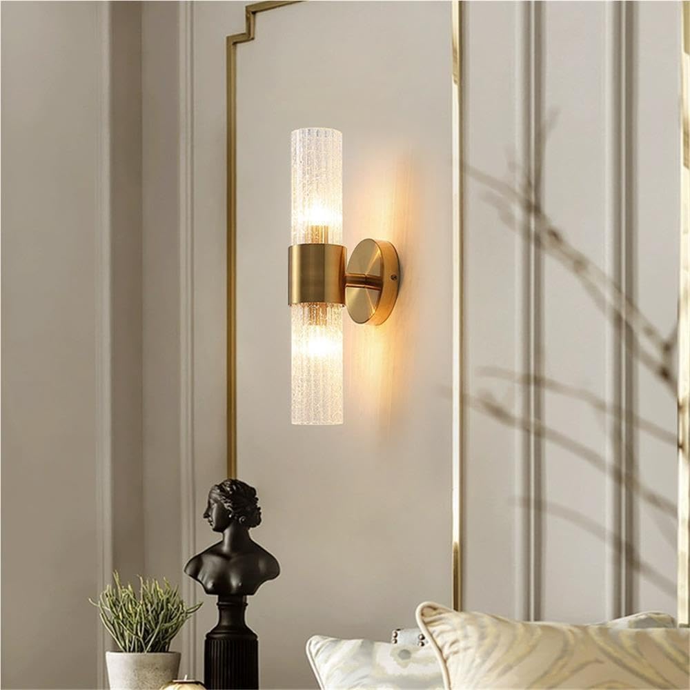 Lampada parete cilindrica dorata vetro crepato ghiaccio minimalista