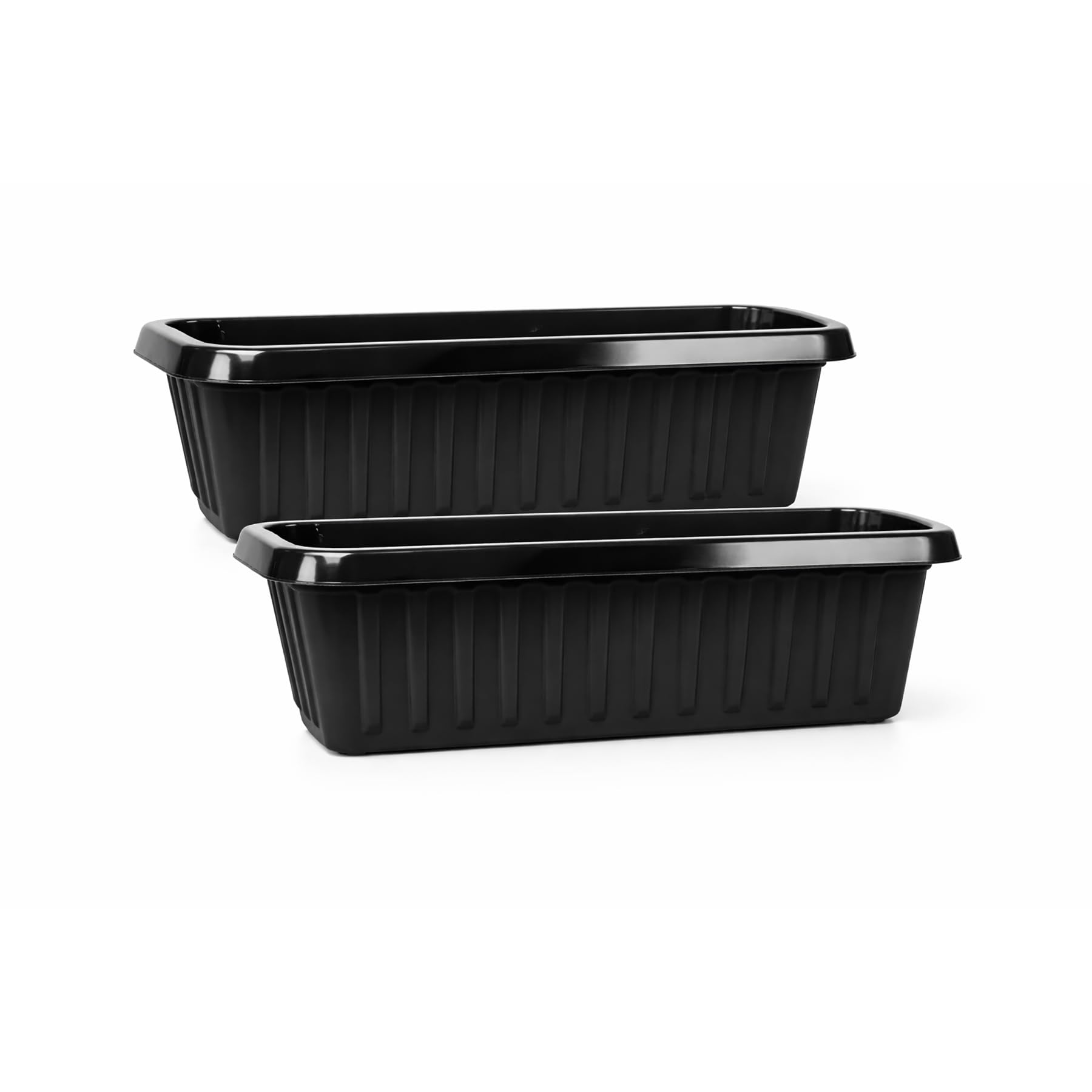 Simpa Black Plastic Chunky Garden Trough Planter Pots 60Cm Length - Set Of 2 Pots - Suitable For Indoor Or Outdoor Use With Diy Drainage Holes.