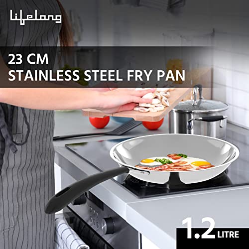 Image of Lifelong 3 pc Cookware | 2 Litre Stainless Steel Kadhai with SS Lid 23 CM| 1.2 Litre Stainless Steel Sauce Pan 16 CM| 1.2 litres Stainless Steel Fry Pan 23 CM| Bakelite Handles (LLSSCK01)