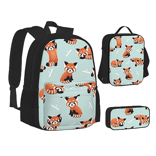 3pcs backpacks for boys/girls Red panda Backpack with Lunch Bag and Pencil Case book bag2