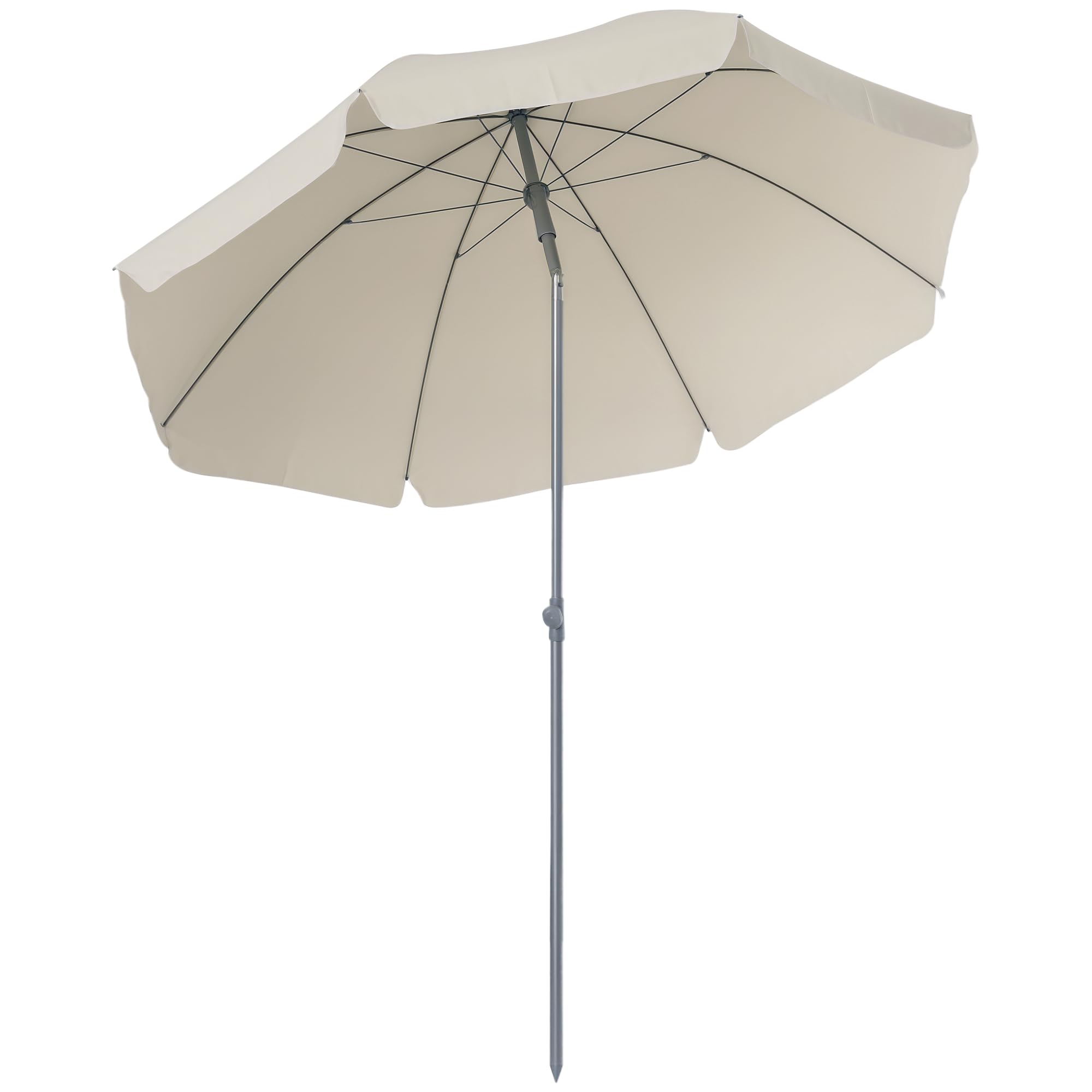 Outsunny Ombrellone da Spiaggia Ø2x2.3 m con Tettuccio Inclinabile, Ombrellone da Mare con 8 Stecche in Metallo e Poliestere, Bianco Crema
