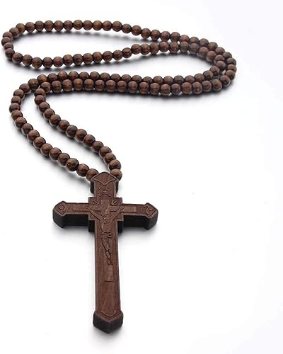 Miniatura 2 de Hip-Hop - Colgante de madera natural con mapa africano, cruz de Alá, 0.315 in, cadena de cuentas de madera, rosario, collares para hombres, mujeres