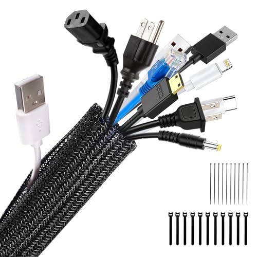 Garrulo Cubre Cables, 19 mm-3M Flexible Funda Cables Electricos Esconder Cables con 10 Bridas y 10 Cintas Autoadhesivas para TV/Computadora