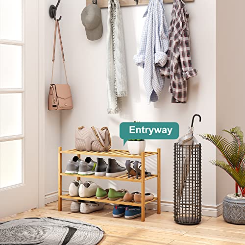 Viewcare 3-Tier Free Standing Shoe Racks, Stackable | Beautiful | Natural | Functional | Sturdy, Bamboo Shoe Rack For Entryway Hallway Closet #TOP1