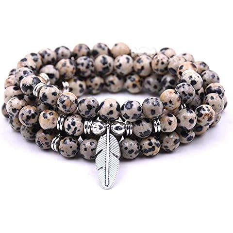 108 Bead Japa Mala Meditation Bracelet Necklace for Men or Womens Yoga Jewelry (Dalmatian Jasper) Cover