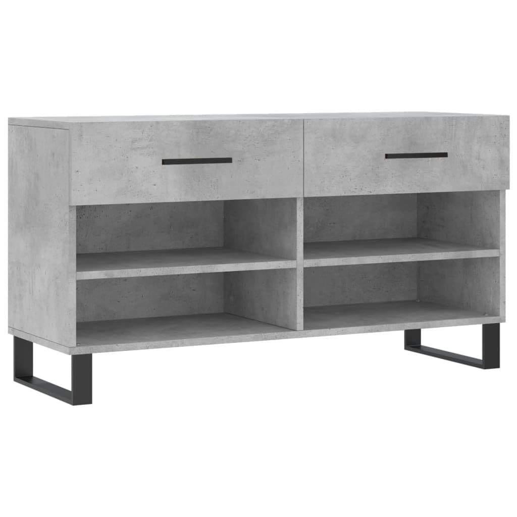 Panca per scarpe in legno composito grigio 2 cassetti 4 ripiani 102x35x55