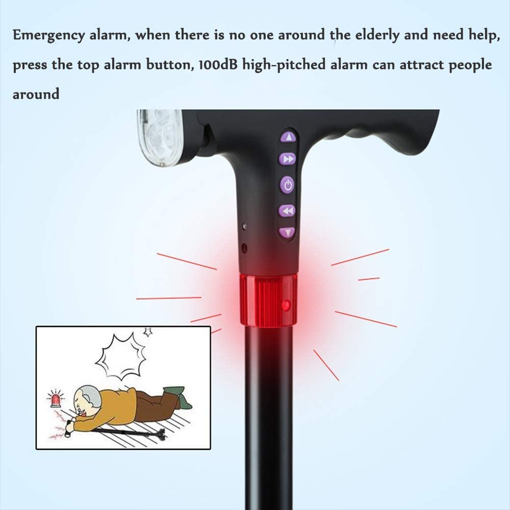 Muletas telescópicas antideslizantes Bastón para caminar con luz LED ajustable con ajuste de altura de alarma Bastón para caminar, negro para artritis, ancianos, personas mayores y discapacitados The