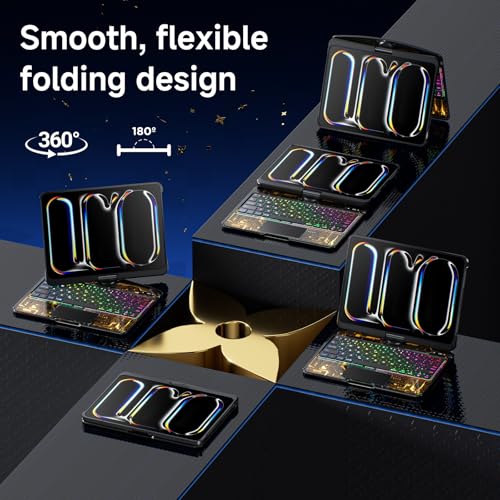 Image of Clear Wireless Keyboard Case for iPad Pro 11 Inch (M5 /M4) 2025 /2024 with Pencil Holder & Multi-Touch Trackpad, Visible PCB, 3-Brightness & 7-Color Backlight, 360 Rotating Stand,Black