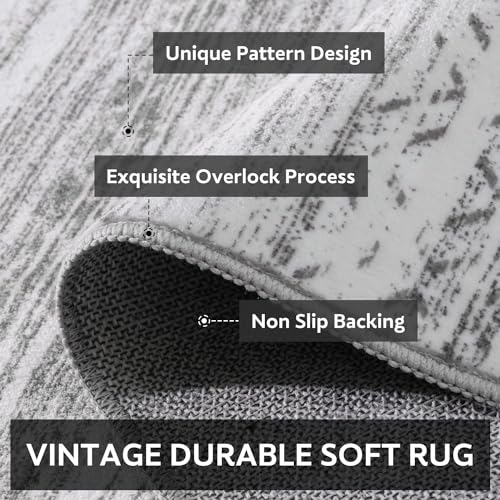 10x14 Area Rugs for Living Room Machine Washable Rug Distressed Indoor Carpet Neutral Moroccan Boho Rug Ultra Soft Area Rug for Bedroom Dining Room Playroom Office, Grey