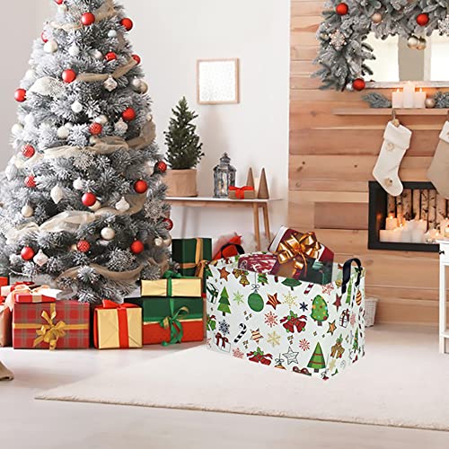 Image of CLOCOR Rectangular Christmas Basket,Cute Pattern Christmas Gifts Basket Empty,Waterproof Christmas Storage Box with Handles,Kids Room Decor(Gift Basket)