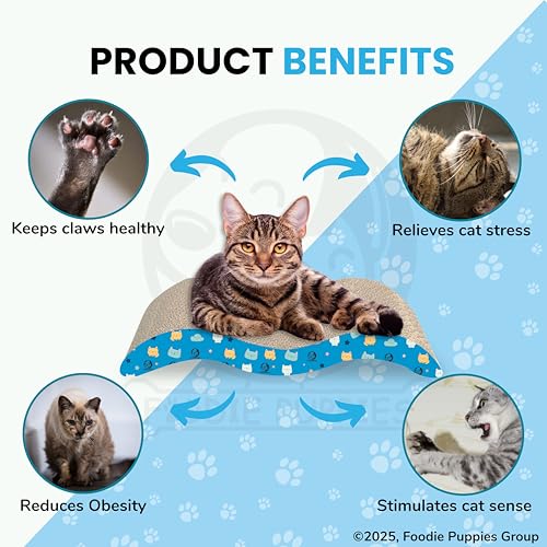 Image of Foodie Puppies 2-in-1 Reversible Cat Scratcher Pad with Catnip for Cats & Kittens, (Breaker) | Durable Corrugated Cardboard Cat Scratch Post for Furniture Protection (44cm x 23.5cm x 8cm)