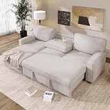 Upholstery Sleeper Sectional Sofa with Storage Space, USB Port, 2 Cup Holders on Back Cushions