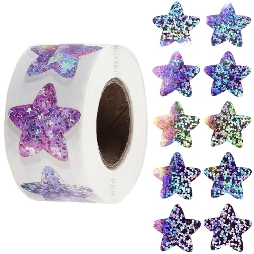 BEAMARKER 1000 Pcs Holographique Glitter Stickers Étoiles Scintillantes Stickers Rouleau...