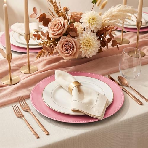 FXKS 36 Pcs Pink Charger Plates, 13 Inch Round Plastic Chargers for Dinner Plates, Elegant Wedding Plate Charger Bulk, Reusable Chargers Serving Plates for Wedding Party Event Tabletop Decoration by FXKS - Image 5
