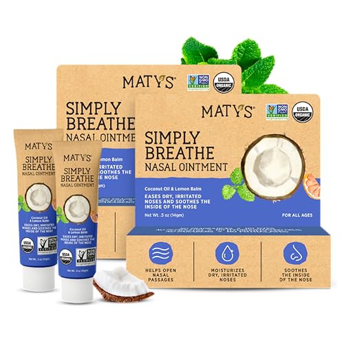 Image of Matys Organic Simply Breathe Nasal Ointment for Dry Noses & Nostrils Due to Allergies, Nose Bleeds, CPAP & Oxygen Device Irritation, Clean Saline Alternative for Adults & Kids, 2 Pack, 0.5 oz Each