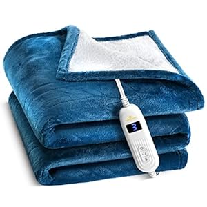 Heated Blanket, Machine Washable Extremely Soft and Comfortable Electric Blanket Throw Fast Heating with Hand Controller 10 Heating Settings and auto Shut-Off (Blue, 50 x 60)