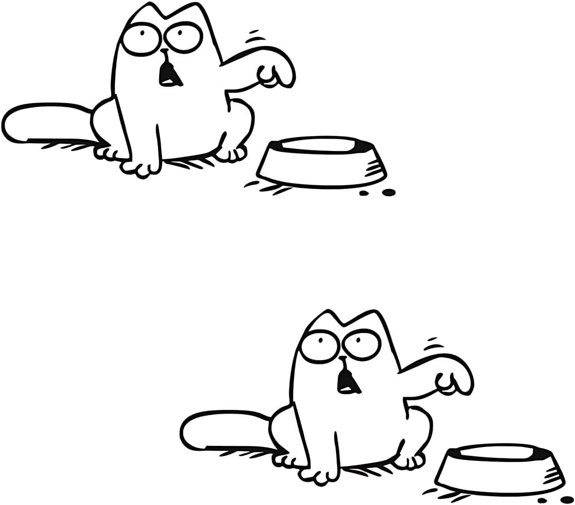 2PCS Cat Car Fuel Cap Sticker Decal, Vinyl Weatherproof Auto Bumper Sticker, Funny Hungry Cat with Empty Bowl Decal, Vehicle Decoration Accessories for Car, SUV, Window, Laptop (R)