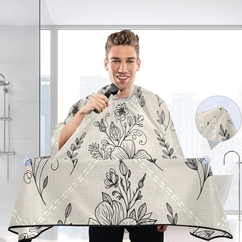Capa de Corte de Pelo Profesional Impermeable con Estampado Floral Negro, Cierre Ajustable con Botones para Peluquería y Estilismo miniatura 6
