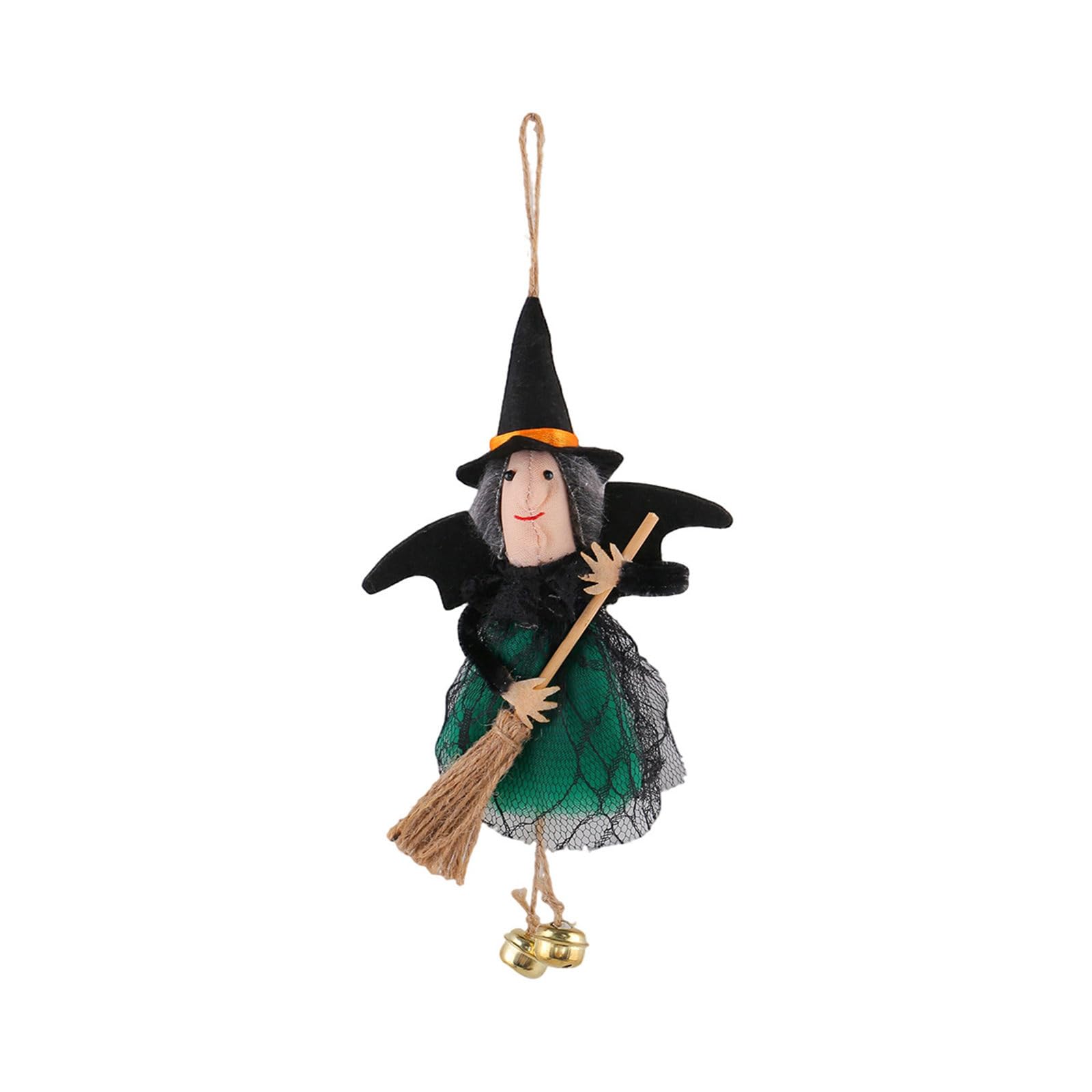 PANGBOER Halloween Witch Broom Ornament with Gentle Cotton Materials and Delicate Bells Hanging Decoration Witches Brush Wall Hanging