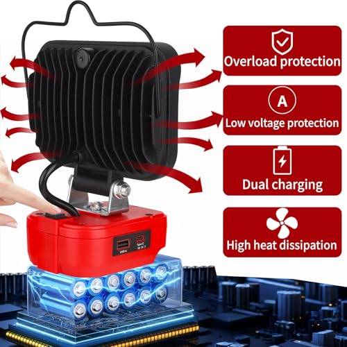 Image of Work Light for Craftsman V20 Battery,84W 8000LM Portable Cordless Floodlight with USB&Type C Fast Charging Port for Craftsman Tools,LED Spotlight for Camping,Fishing,Workshop