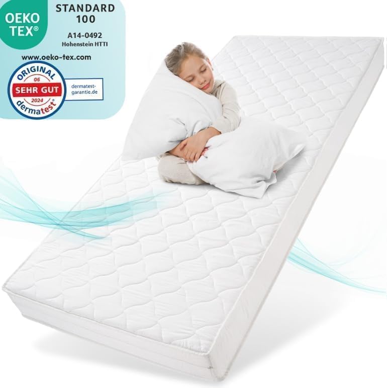 sun garden Matelas Enfant 90x200 cm H3 | Mousse de Confort Certifié Oeko-TEX 100 | Housse Lavable |...