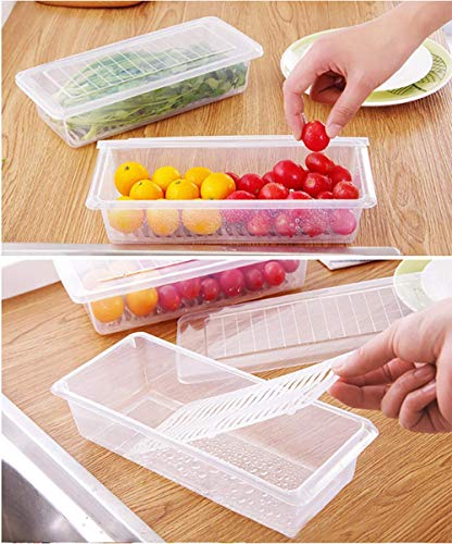 Image of Stewit Food Storage Container with Removable Drain Plate and Lid, 1500ml Clear Plastic Produce Keeper and Fridge Organizer Box for Fresh Meat, Fruits, and Vegetables (Pack Of 2, 1500 ML)
