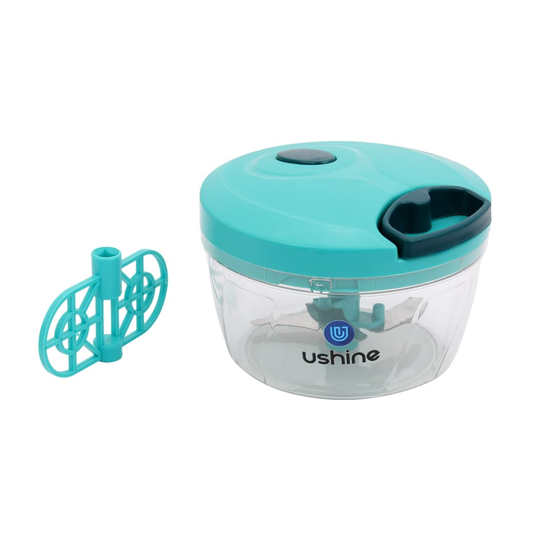 Ushine Mini Handy Vegetable & Fruit Chopper for Chopping, Mincing & Whisking with 3 Stainless Steel Blades & 1 Plastic Whisker for Effortless Vegetable and Fruit Chopping in the Kitchen (Blue, 450 ml)-picture-23