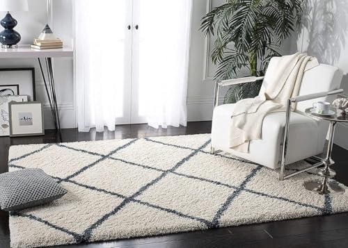 Image of Shaggy Carpet for Home 8X10 FEET Ultra-Soft, Thick, and Stylish Shag Texture Ideal for Living Room, Bedroom, or Office - Easy to Clean and Perfect (White Blue,)