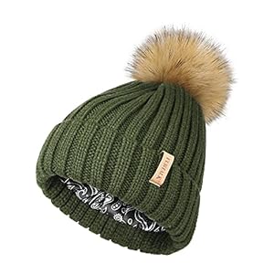 FURTALK pomponmuts voor dames met satijnen voering, wintermuts met kunstbonten pompon