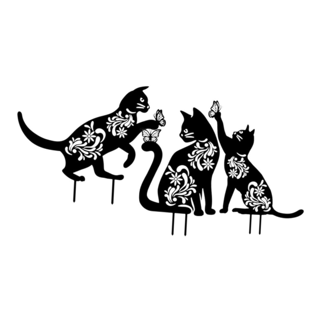 Piquet de Jardin Chat Noir en Fer, Lot de 3, Décoration