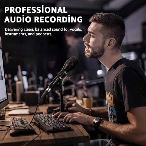 Wired Microphone for Singing,Professional Vocal Dynamic Handheld Karaoke,Cardioid Studio Mic,16.4 ft XLR & 6.35 MM with On and Off Switch, for Speakers/Mixer/Machine/Amp/Speech/Karaoke and Outdoors - Image 3