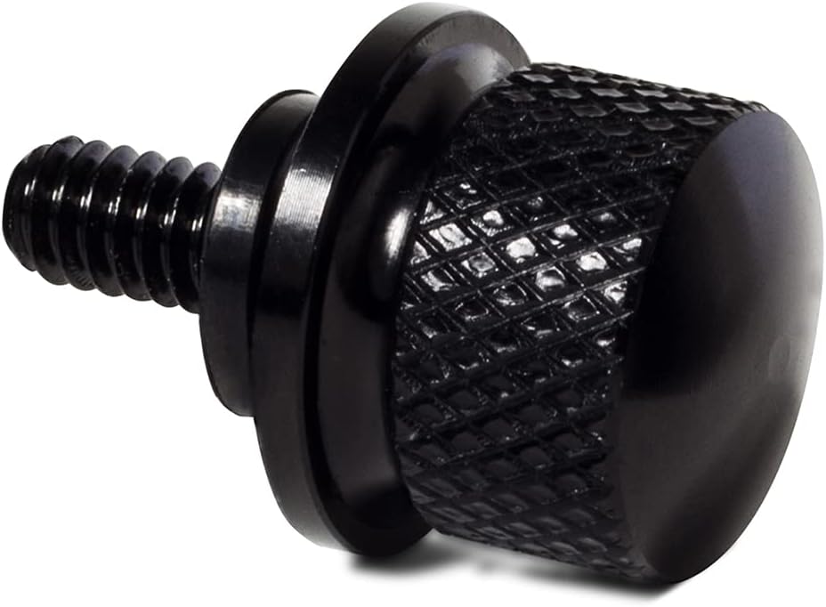 OxGord Stainless Seat Mount Bolt Screw Compatible with Harley Davidson Motorcycles - Billet Aluminum Hard Anodized Screw Cap 1/4 inch - Black