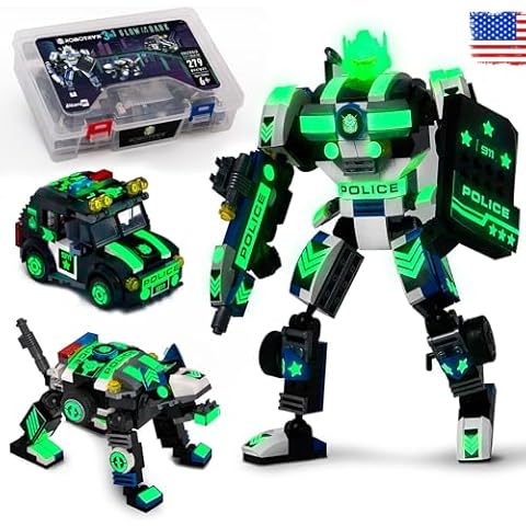 JITTERYGIT Robot Police Mech Glow in The Dark Toy Cop Gift, SWAT Action Figure Buildable STEM Building Superheroes Soldier - Cool Present for Boys, Girls, Kids, Children Ages 6 7 8 9 10 Year Olds Cover