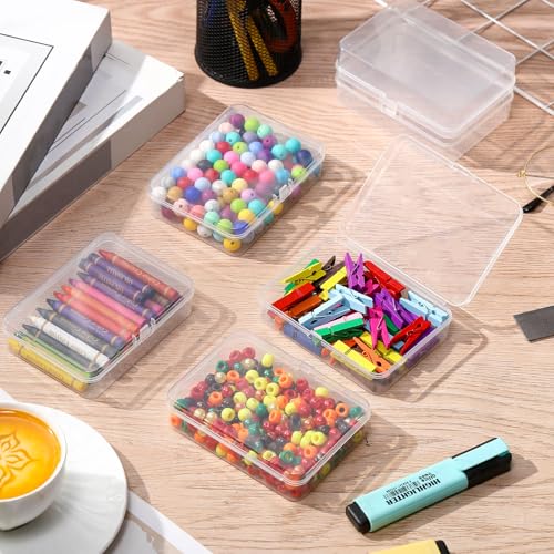 Image of Dunzoom 25 Pcs Plastic Crayon Boxes with Lids, 4.53 x 3.35 x 1.1 Inches Stackable Small Storage Organizer Containers Crayon Pencil Case for Art Crafts Jewelry Beads Office Supplies(Clear)