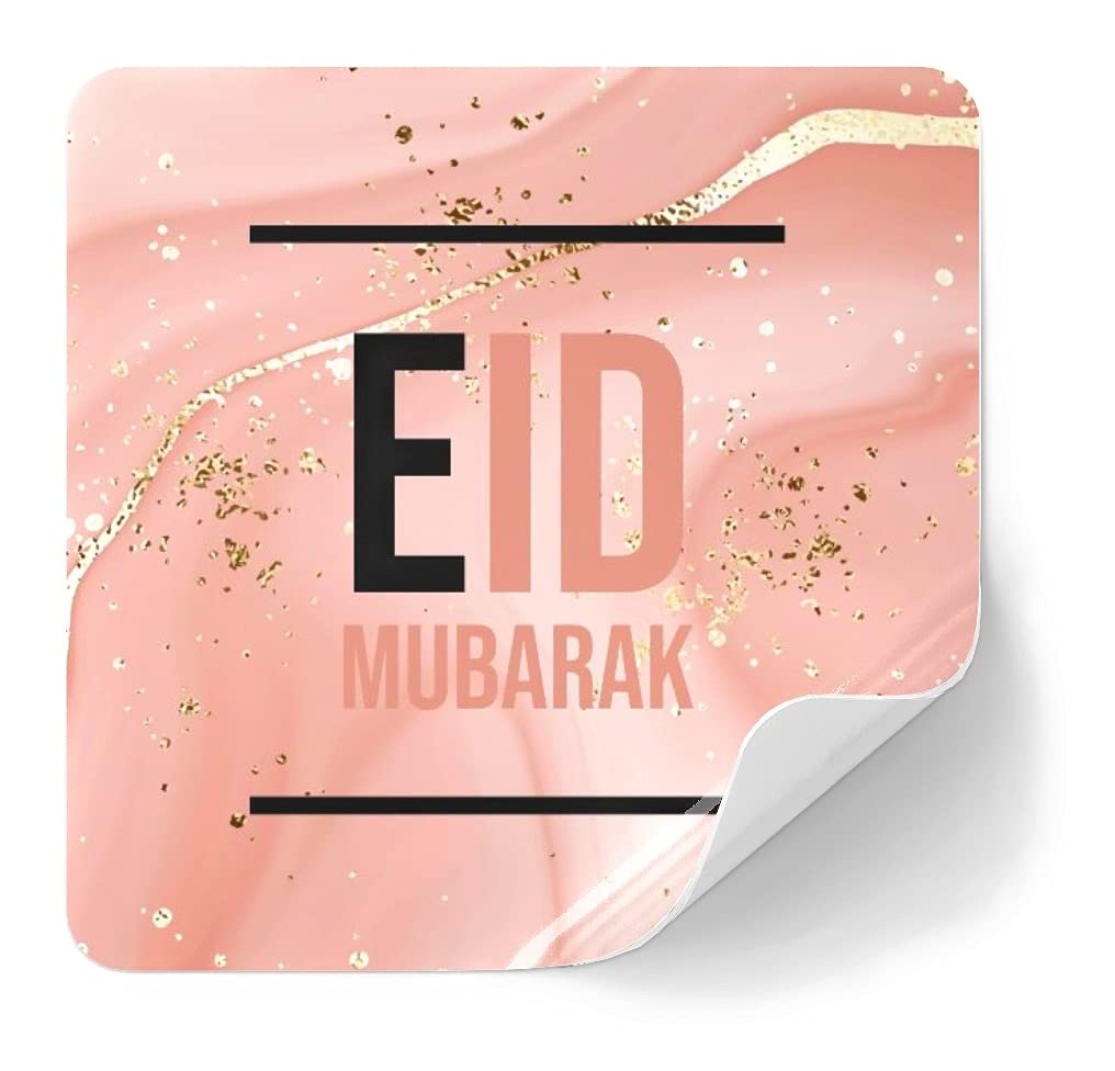 Eid Mubarak Stickers ( 2 X 2 inch) Self Adhesive Set of 24 Use for Goodie Bags, Party Favors, Money Envelopes, Greeting Cards, Gift Bags,Gift Boxes, and Cookie Box (Pink Gold)