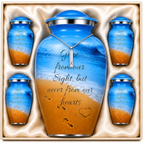 Image of Set of 6 Blue Ocean Metal Cremation Urns for Women & Men Upto 220 lbs
