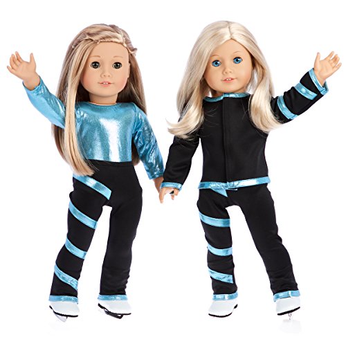 - Super Skater - Clothes Fits 18 Inch American Girl Doll - 2 Complete Outfits - 5 Pieces - 18 Inch Doll Ice Skating Outfits - Leotard, Skirt, Pants, Jacket and 1 Pair of Skates (Doll Not Included)