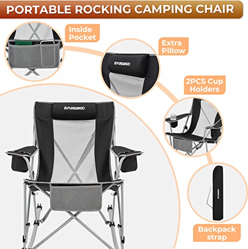 Fundango Rocking Camping Chair For Adults, 2 Pack Folding Rocking Camping Chair With High Back, Rocker Camp Lawn Chairs Support 220Lbs For Backyard, Garden, Picnic, Camping, Outdoor #TOP3